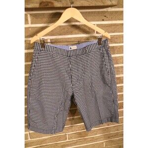 J. Crew Men’s Shorts Navy Blue White Gingham Check Cotton Preppy 36” 35